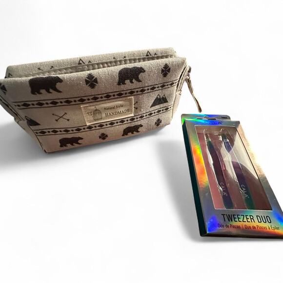 New Tweezer Duo and Makeup Cosmetics Bag - Picture 1 of 5